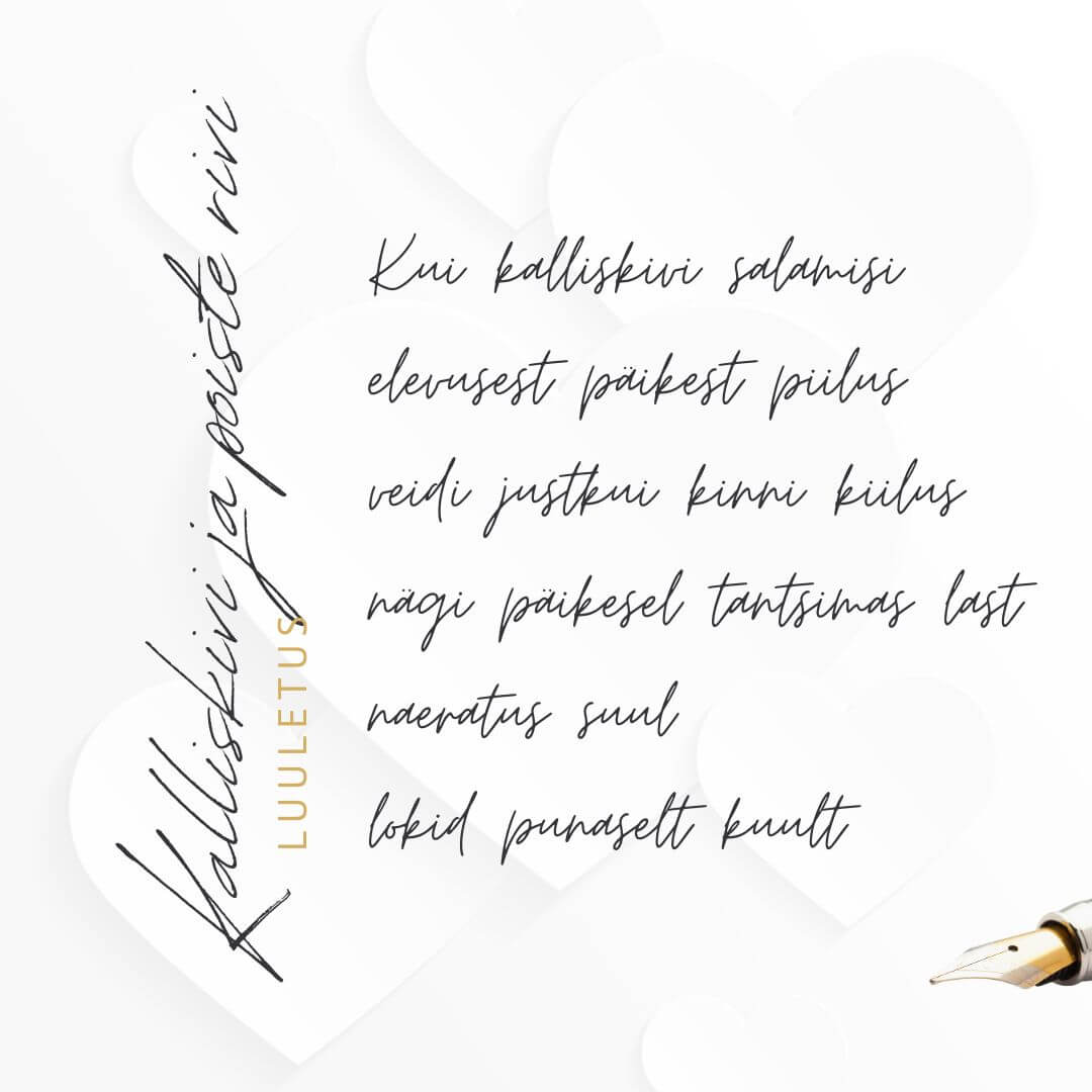 Kui kalliskivi salamisi
elevusest päikest piilus
veidi justkui kinni kiilus
nägi päikesel tantsimas last
naeratus suul
lokid punaselt kuult
The post Kalliskivi 